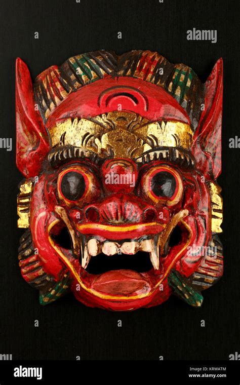 Asian Traditional Wooden Red Painted Demon Mask Stock Photo 169587732