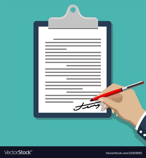 Hand Signing Document Man Writing On Paper Vector Image