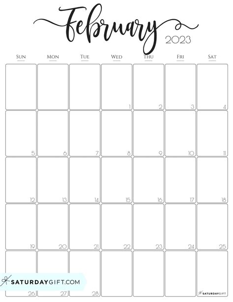 Cute And Free Printable February 2023 Calendar Designs By Saturdayt