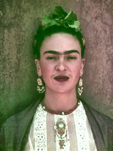 Frida With Beautiful Broach Earnings Eyebrows And Moustache Freida Kahlo Frida Khalo