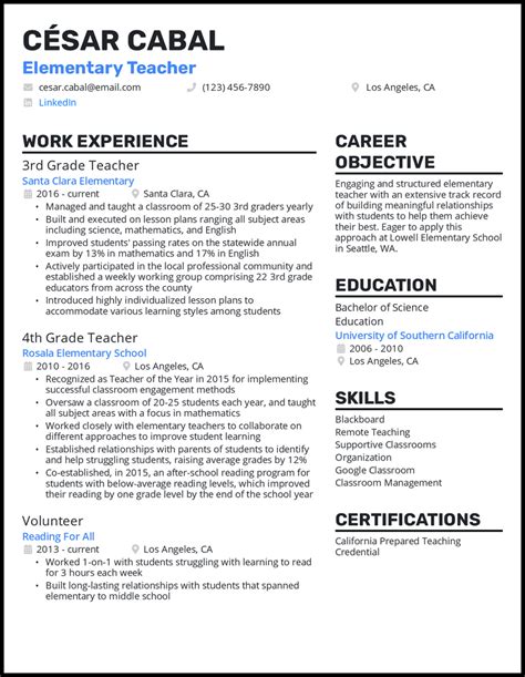 Examples Of Teacher Resumes