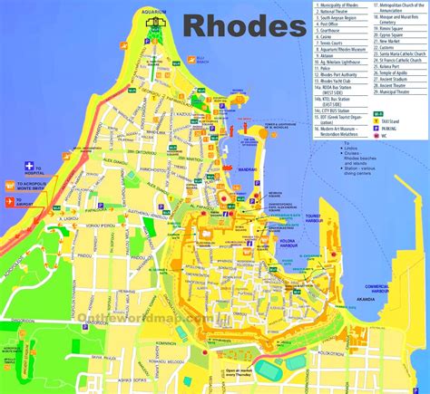Gratis Rhodos Stadtplan mit Sehenswürdigkeiten zum Download