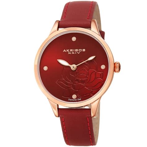 Womens Leather Red Dial World Of Watches