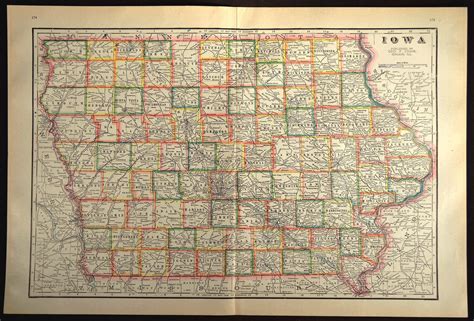 Iowa Map Of Iowa Wall Art Decor Large Antique Colorful County Etsy