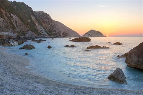 Petani Beach At Sunset Kefalonia Greece Stock Image Image Of
