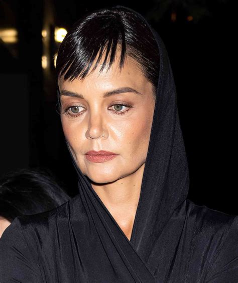 Katie Holmes Wears Nose Ring Black Hooded Dress During Nyfw