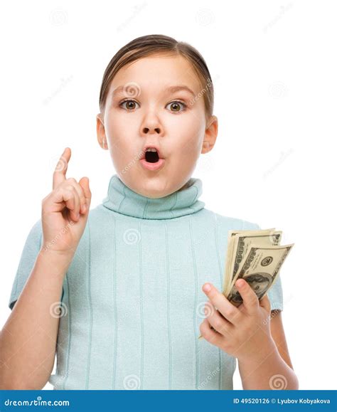 Cute Girl With Dollars Stock Photo Image Of Cheerful 49520126