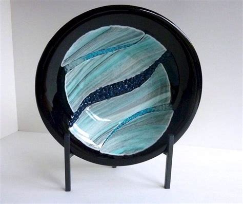 Black Fused Glass Bowl With Aqua And Gray Decor By Bprdesigns 80 00 Fused Glass Bowl Fused