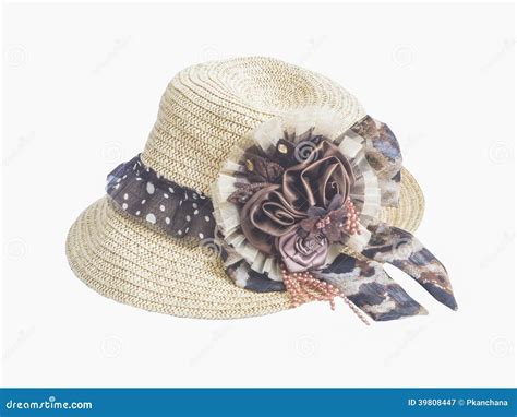 Straw Hat With Artificial Flower Stock Image Image Of Floral Spring