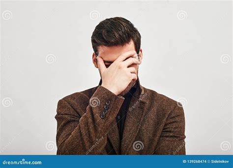 I Messed Up Young Man Covering His Eyes With Hand In Shame Isolated On