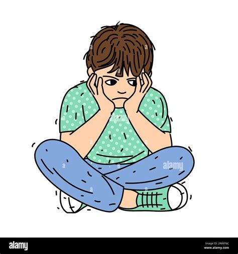 Sad Little Boy Sitting Alone Stock Vector Image And Art Alamy