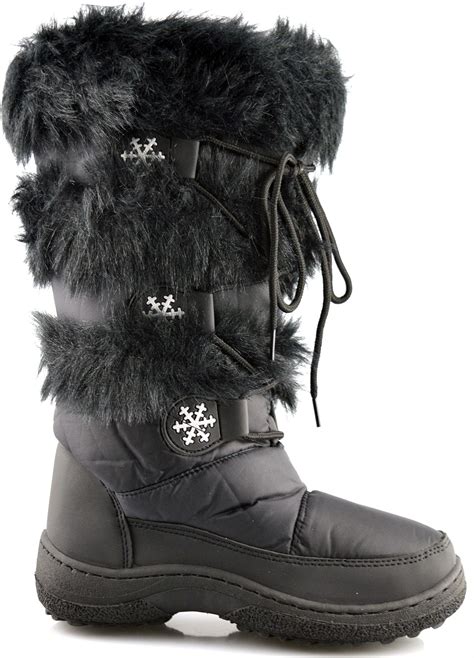 Ladies Womens Full Faux Fur Lined Winter Mid Calf Snow Boots Shoes Size