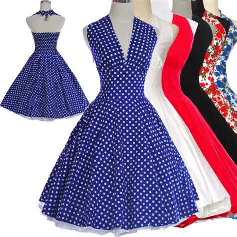 Summer 50s 60s 70s Vintage Retro Tea Dress Rockabilly Party Swing Dresses Cotton 2899 Picclick
