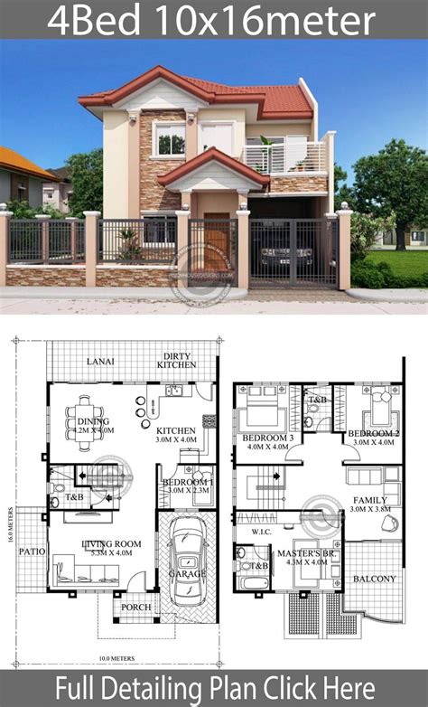 Modern House Floor Plan 2 Storey Home Design 11x15m With 4 Bedrooms In