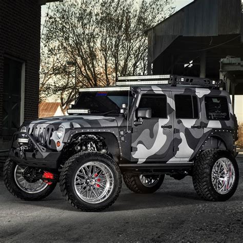 Custom Camouflaged Lifted Jeep - Off Road Wheels