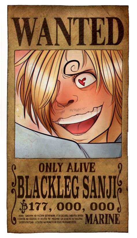 Kemunculan raid suit sanji dalam mode stealth black begitu sangat menarik dimana kekuatan o soba maks mirip dengan kekuatan yang dimiliki oleh absalom yakni kekuatan suks suke no mi. Sanji Wanted Poster by PlanarShift on DeviantArt