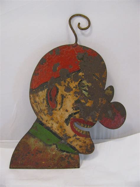 Vintage Carnival Circus Painted Metal Clown Head B2743 Removed Carnival Art Antique Folk