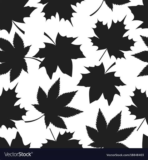 Seamless Pattern Autumn Leaves Black Silhouettes Vector Image