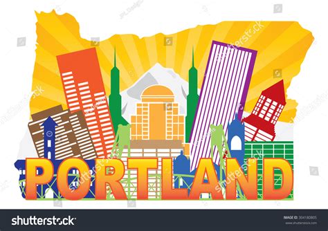 Portland Oregon City Skyline Mount Hood Stock Vector Royalty Free