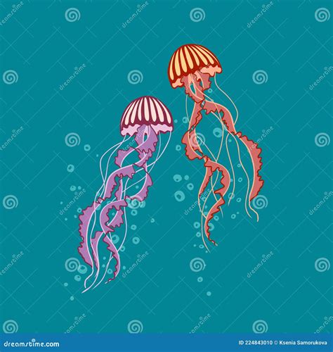 Colorful Jellyfish on Blue Background Stock Vector - Illustration of