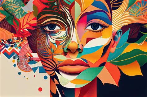 Premium Ai Image Colorful Face Collage Illustration With Abstract