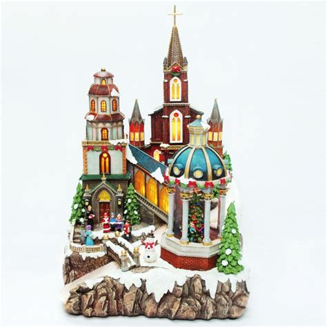 Animated Light Up Christmas Village Scene Church With