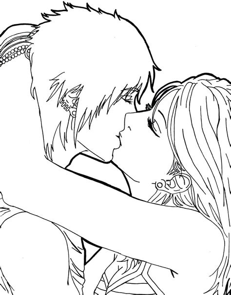 Anime Couple Kissing Easy Drawing Drawings Kiss Couples Cute Coloring