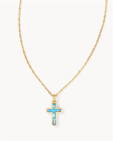 Cross Gold Pendant Necklace In Periwinkle Kyocera Opal Kendra Scott