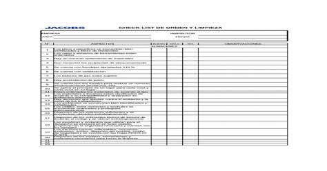Check List Orden Y Limpieza Xls Document