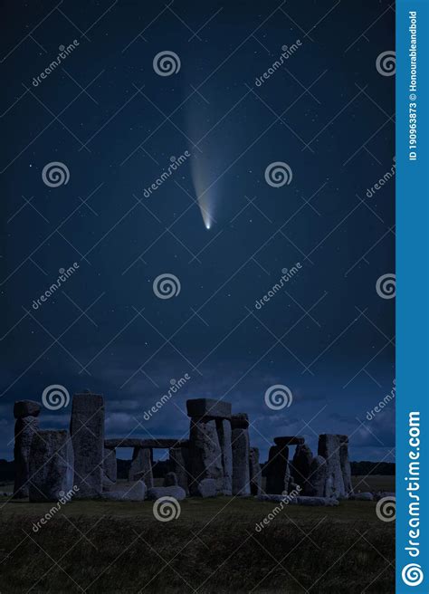 Digital Composite Image Of Neowise Comet Over Stonehenge In England