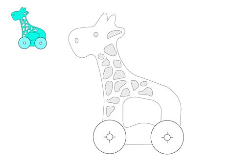 a drawing of a giraffe with wheels on it s side and a toy car in the background