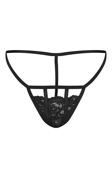 Black Mesh Lace Trim Harness Thong Prettylittlething Ksa