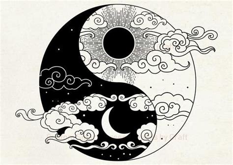 Sun And Moon Stencil Yin Yang Wall Art Diy Fabric Print Etsy Yin