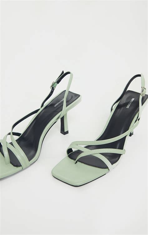 Sage Green Low Heel Strappy Sandals Shoes Prettylittlething Qa