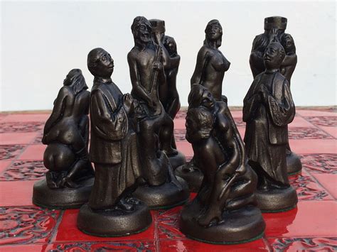 Erotic Chess Set Handmade Mature Chess Set In A Metallic Bronze And Gold Antique Effect Made
