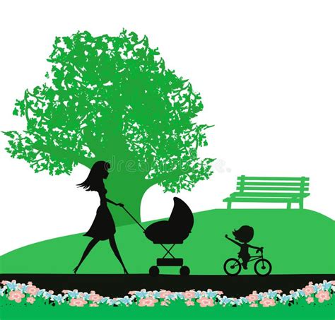 Girl With A Baby In The Park Stock Vector Illustration Of Bench Care