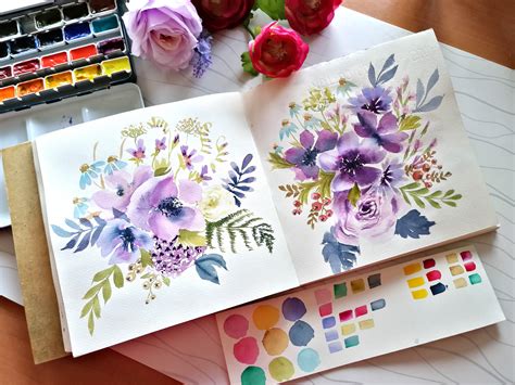 Vintage Loose Flowers In Watercolors Learn To Mix Beautiful Colors