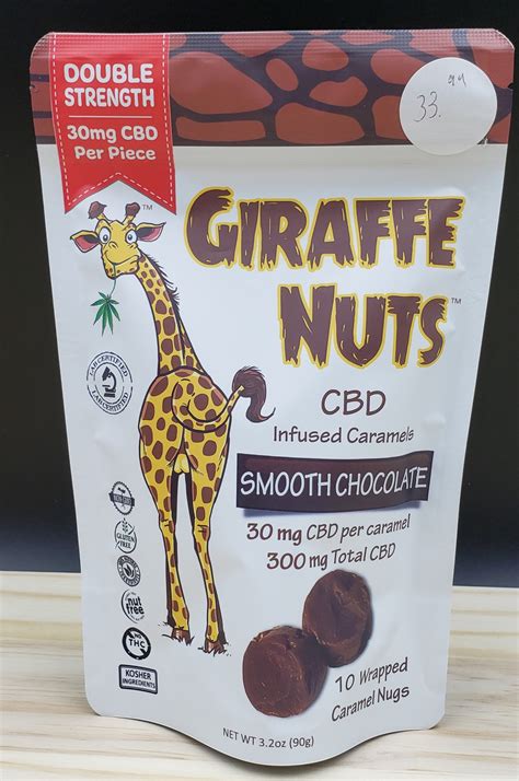 Giraffe Nuts Smooth Chocolate Chew 30mg Hemp Cbd Per Piece 10 Pieces