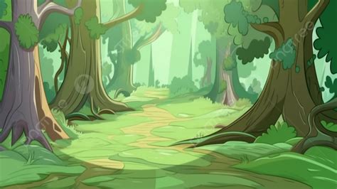 Forest Cartoon Green Background Forest Tree Grass Background Image