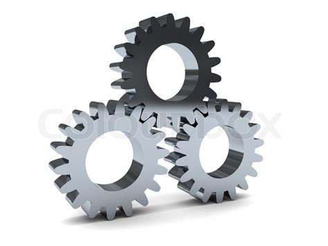 3d Illustration Of Three Gear Wheels System Over White