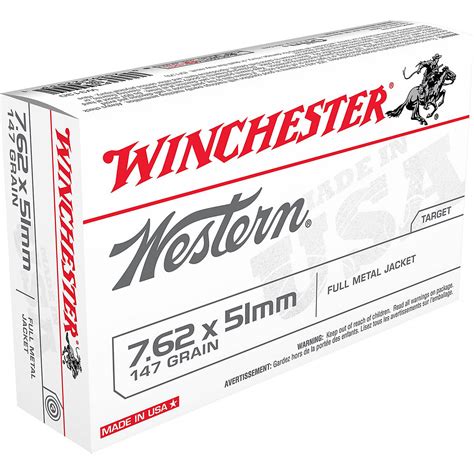 Winchester Western 762 X 51 Mm 147 Grain Centerfile Rifle Ammunition