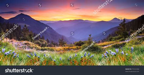Majestic Sunset Mountains Landscape Hdr Image Stock Photo 75161434