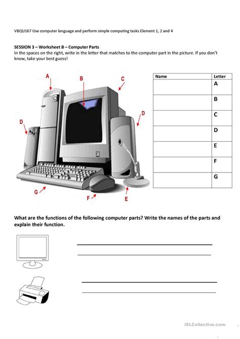 Computer Parts Labeling Worksheets Answers