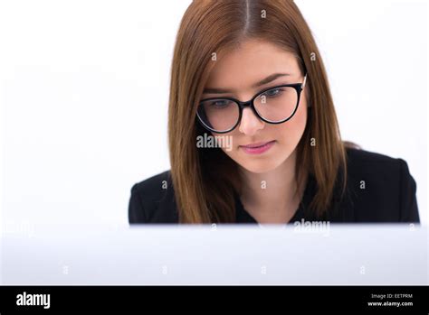 Young Beautiful Business Woman Working On Pc Stock Photo Alamy