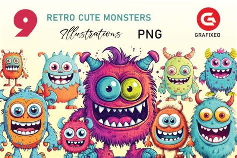 Retro Monsters Portrait Illustrations Graphic By Grafixeo · Creative