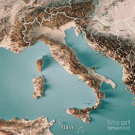 Emilia Romagna Italy 3d Render Topographic Map Neutral Border Digital