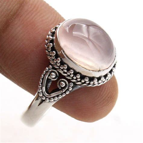 Special T Rose Quartz Oval Shape Gemstone Ring 925 Etsy Gemstone