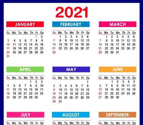 2021 Yearly Calendar With Federal Holidays Th2021