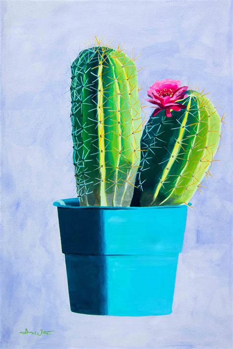 Cactus Painting On 20 X 30 Green Artist Canvas Cactus Painting