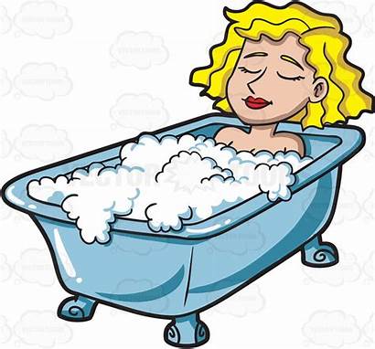 Tub Clipart Relaxing Relax Bathtub Cartoon Woman